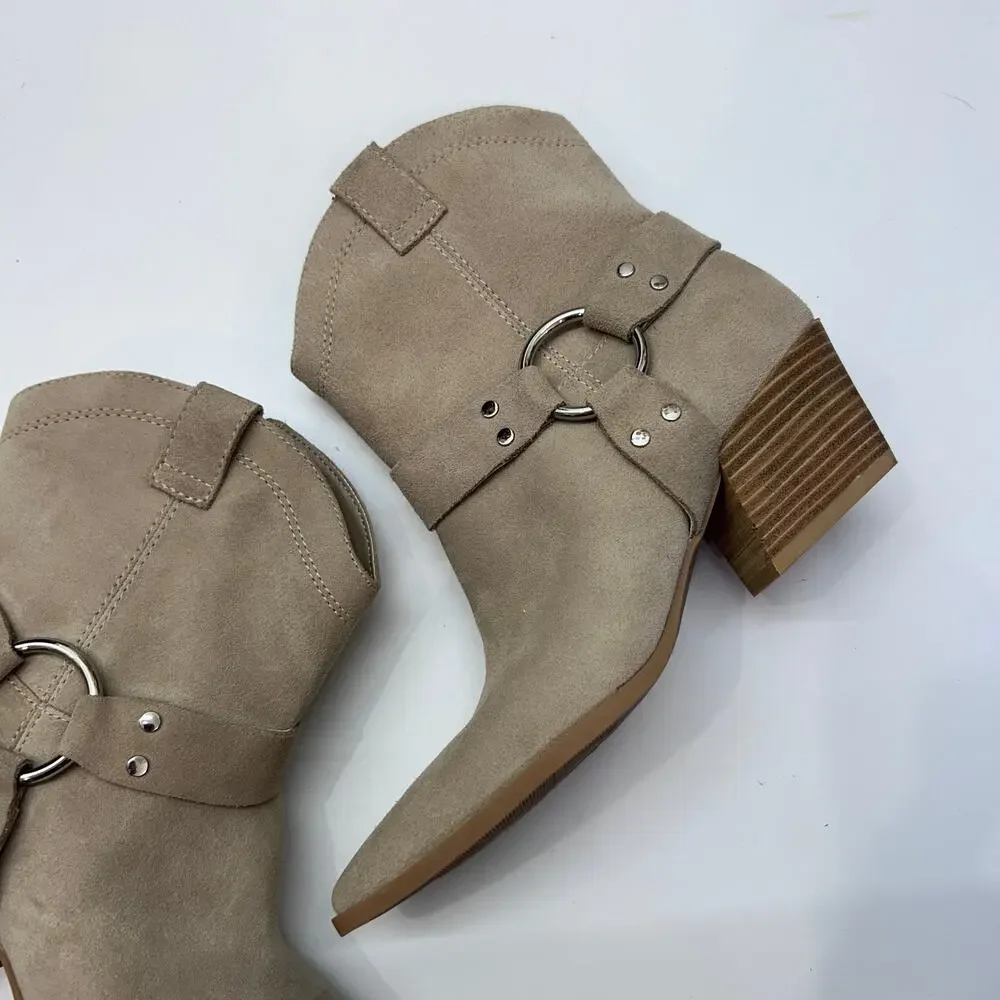$130 Open Edit Enzo Western Boots 5.5 Beige Tan Leather Western Country Heeled